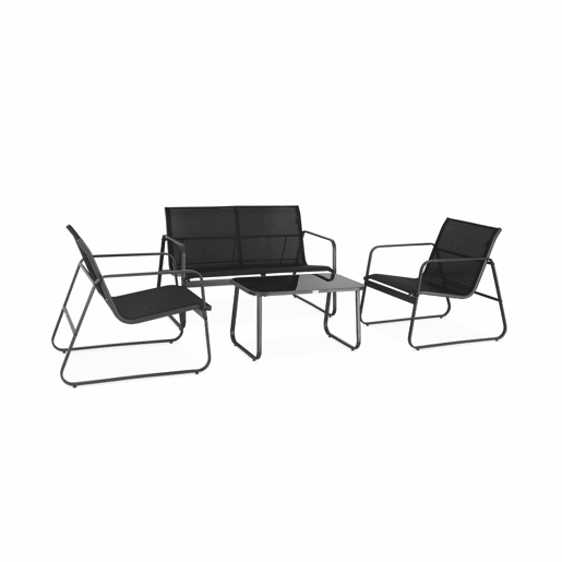 Conjunto de mobiliário de jardim relax com sofá em metal, 4 lugares, Silvi, Antracite, 77x114x76 cm