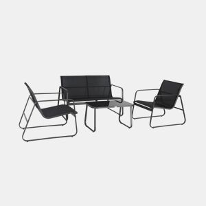 Conjunto de mobiliário de jardim relax com sofá em metal, 4 lugares, Silvi, Antracite, 77x114x76 cm