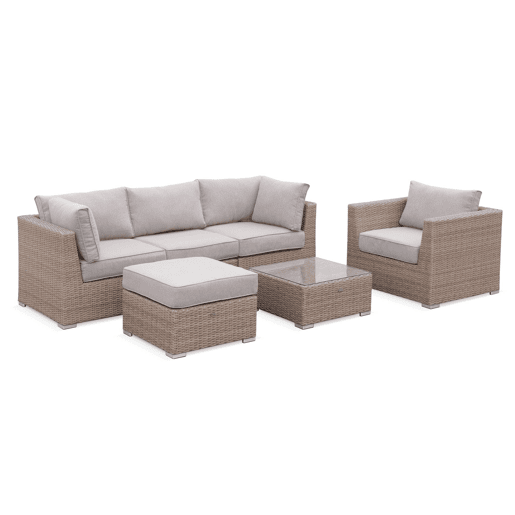 Conjunto de mobiliário de jardim com sofá em resina tecida, 5 lugares, Vinci, Beige, 225x80x67.5 cm