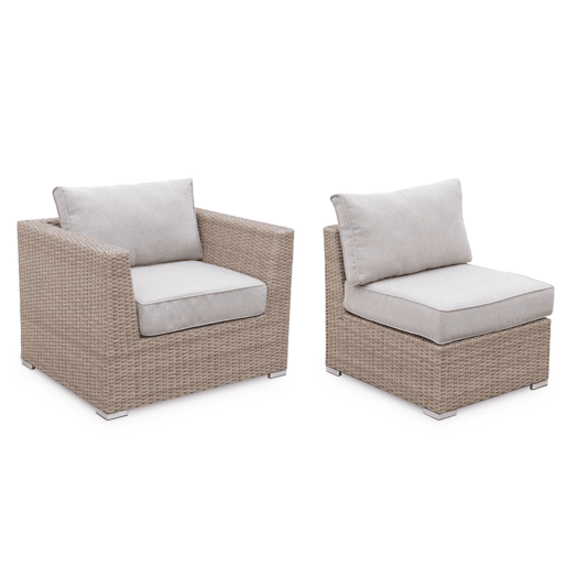 Conjunto de mobiliário de jardim com sofá em resina tecida, 5 lugares, Vinci, Beige, 225x80x67.5 cm