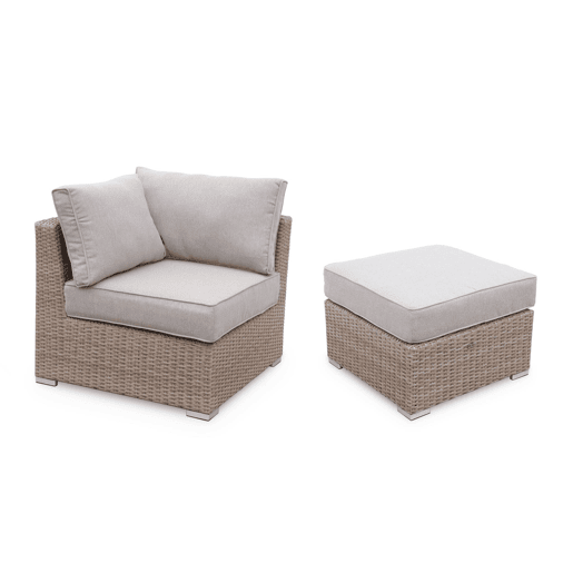 Conjunto de mobiliário de jardim com sofá em resina tecida, 5 lugares, Vinci, Beige, 225x80x67.5 cm