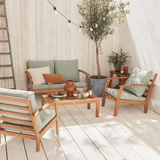 Conjunto de mobiliário de jardim de madeira, 4 lugares, Ushuaia, Madeira, 123x82.7x74.6 cm