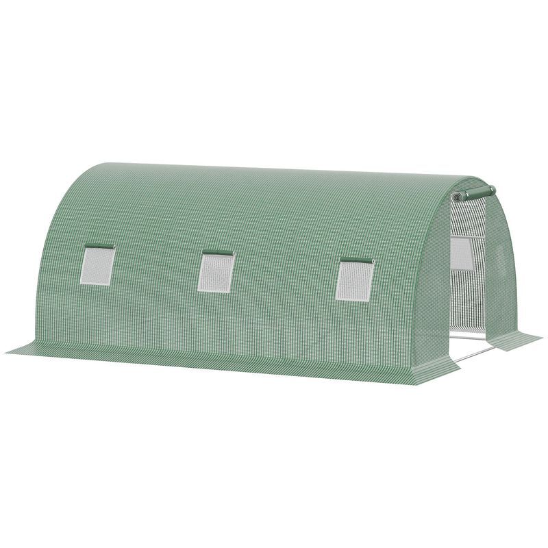 Outsunny invernadero de exterior 4,5x3x2 m, invernadero de túnel con puerta enrollable, 6 ventanas de malla, cubierta pe 140g/m² y marco de acero