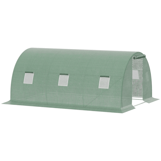 Outsunny Estufa de Exterior 4,5x3x2 m, Estufa de Túnel com Porta Enrolável, 6 Janelas com Rede, Cobertura PE 140gm² e Estrutura de Aço Galvanizado, Anti-UV e Impermeável, para Cultivo, Verde