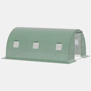 Outsunny Estufa de Exterior 4,5x3x2 m, Estufa de Túnel com Porta Enrolável, 6 Janelas com Rede, Cobertura PE 140gm² e Estrutura de Aço Galvanizado, Anti-UV e Impermeável, para Cultivo, Verde