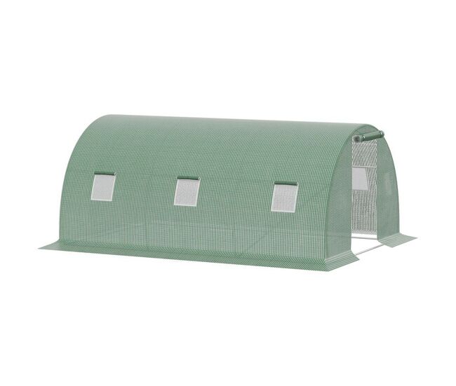 Outsunny invernadero de exterior 4,5x3x2 m, invernadero de túnel con puerta enrollable, 6 ventanas de malla, cubierta pe 140g/m² y marco de acero