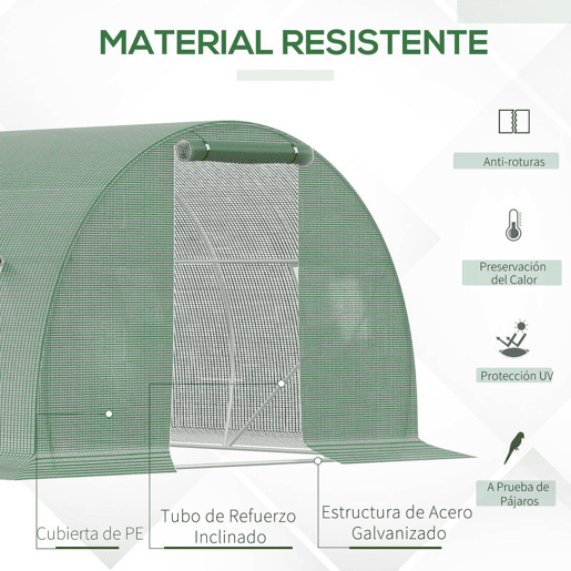 Outsunny Estufa de Exterior 4,5x3x2 m, Estufa de Túnel com Porta Enrolável, 6 Janelas com Rede, Cobertura PE 140gm² e Estrutura de Aço Galvanizado, Anti-UV e Impermeável, para Cultivo, Verde
