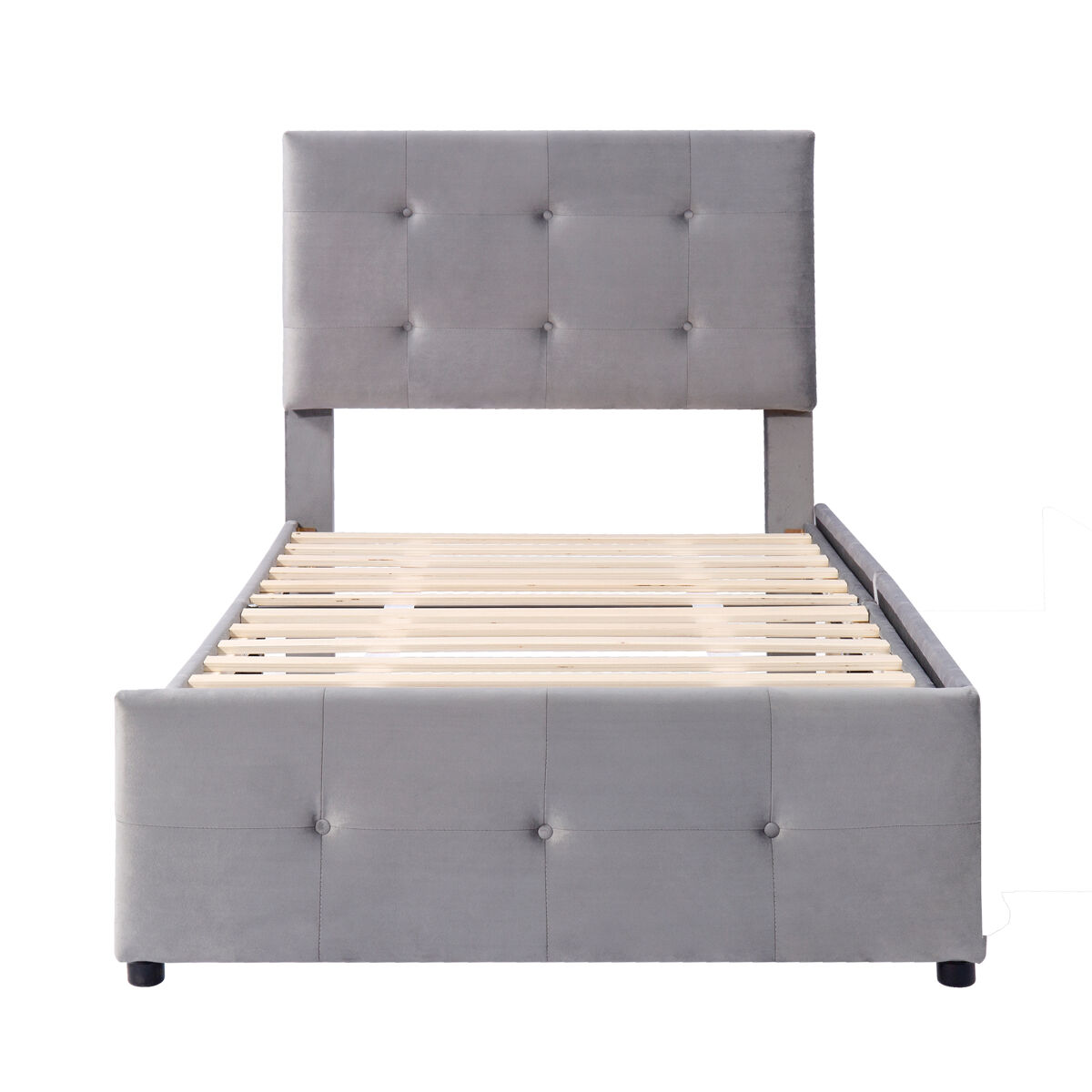 Cama tapizada de terciopelo 90x200cm - cama individual con 2 cajones y somier - gris