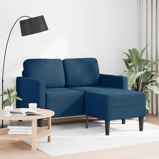 Sofá 2 lugares - Sofá fixo com Chaise em L 125 cm tecido azul Sofá 2 lugares - Sofá fixo com Chaise em L 125 cm tecido azul