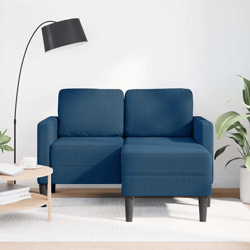 Sofá 2 lugares - Sofá fixo com Chaise em L 125 cm tecido azul Sofá 2 lugares - Sofá fixo com Chaise em L 125 cm tecido azul