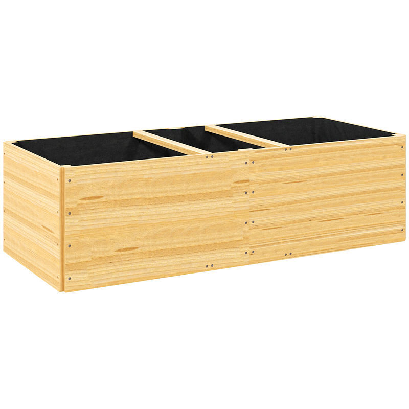 Outsunny jardinera de madera jardinera exterior grande con 3 zonas de cultivo y forro jardinera rectangular para jardín balcón terraza 140x60x40 cm natural