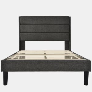 Cama estofada em linho - 90x200cm - estilo contemporâneo - Cinzento
