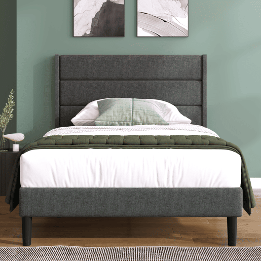 Cama estofada em linho - 90x200cm - estilo contemporâneo - Cinzento