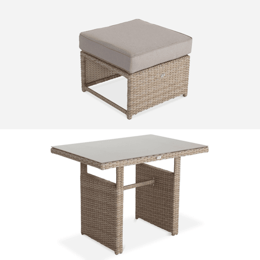 Conjunto de mobiliário de jardim em resina trançada com mesa, 6 lugares, Reggiano, Natural, 120x62x65 cm