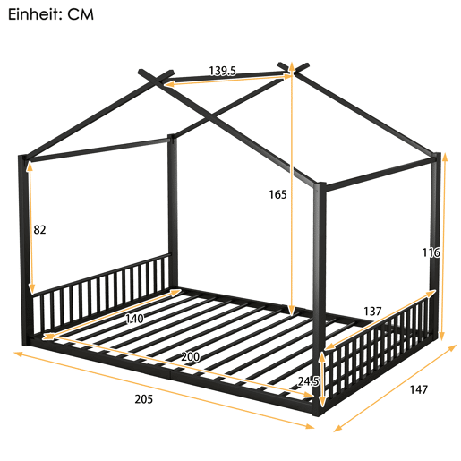 Cama de cabina 140x200 cm - estrutura em ferro - Preto