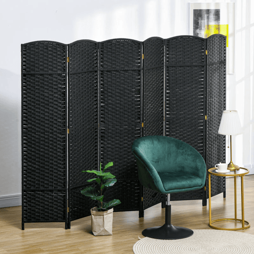 HOMCOM Biombo de 6 Painéis Separador de Ambientes Dobrável 240x170 cm Biombo Separador de Ambientes para Sala de Estar Dormitório Escritório Preto