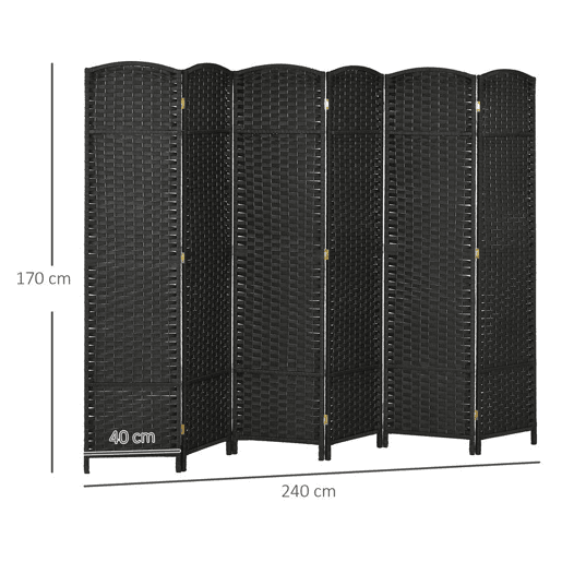 HOMCOM Biombo de 6 Painéis Separador de Ambientes Dobrável 240x170 cm Biombo Separador de Ambientes para Sala de Estar Dormitório Escritório Preto