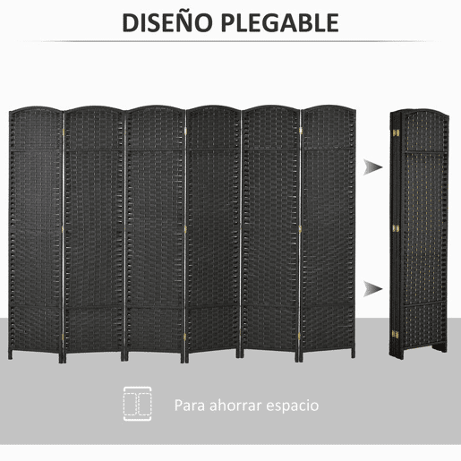 HOMCOM Biombo de 6 Painéis Separador de Ambientes Dobrável 240x170 cm Biombo Separador de Ambientes para Sala de Estar Dormitório Escritório Preto