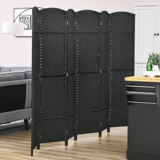HOMCOM Biombo de 6 Painéis Separador de Ambientes Dobrável 240x170 cm Biombo Separador de Ambientes para Sala de Estar Dormitório Escritório Preto