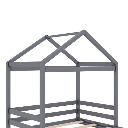 Cama-cama de madeira maciça 140x200cm - com estrado de ripas - Cinzento (colchão não incluído)