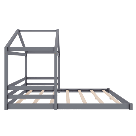 Cama-cama de madeira maciça 140x200cm - com estrado de ripas - Cinzento (colchão não incluído)