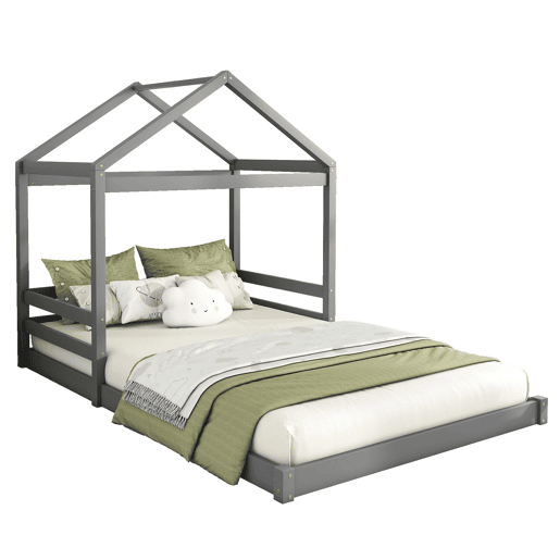 Cama-cama de madeira maciça 140x200cm - com estrado de ripas - Cinzento (colchão não incluído)