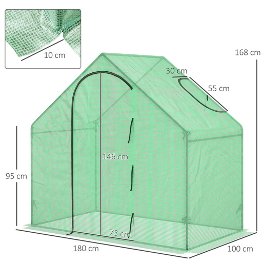 Outsunny Estufa Transparente de Jardim 180x100x168 cm Estufa de Jardim com Porta Enrolável e Estrutura de Aço Verde