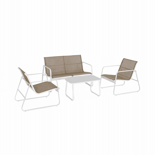 Conjunto de mobiliário de jardim relax com sofá em metal, 4 lugares, Silvi, Branco, 77x114x76 cm