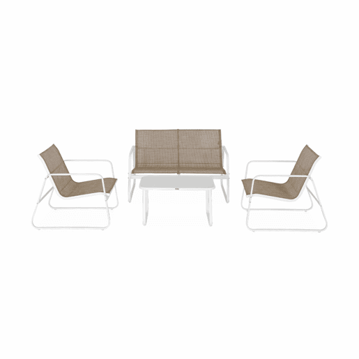 Conjunto de mobiliário de jardim relax com sofá em metal, 4 lugares, Silvi, Branco, 77x114x76 cm