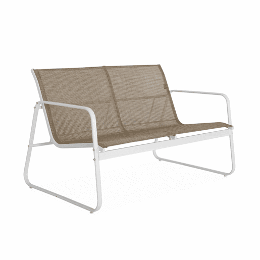 Conjunto de mobiliário de jardim relax com sofá em metal, 4 lugares, Silvi, Branco, 77x114x76 cm