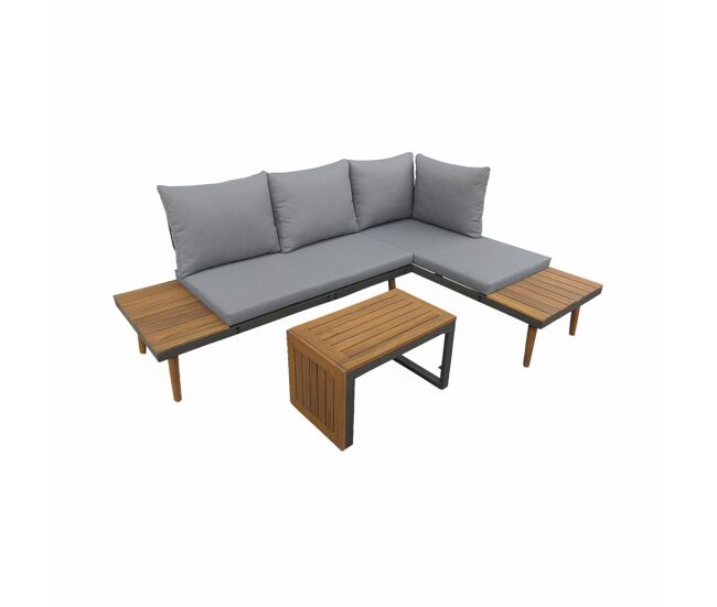 Conjunto de jardín en aluminio y en madera de acacia, 4 plazas antracita - 140x68x65 cm