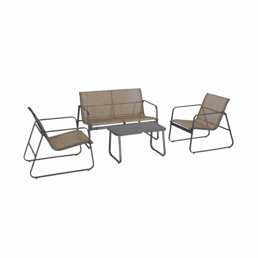Conjunto de mobiliário de jardim relax com sofá em metal, 4 lugares, Silvi, Antracite, 77x114x76 cm