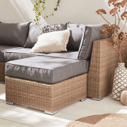 Conjunto de mobiliário de jardim com sofá em resina tecida, 5 lugares, Vinci, Natural, 225x80x67.5 cm