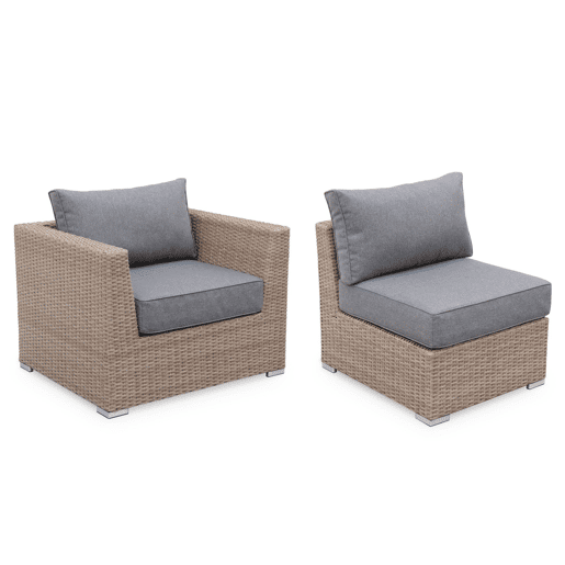 Conjunto de mobiliário de jardim com sofá em resina tecida, 5 lugares, Vinci, Natural, 225x80x67.5 cm