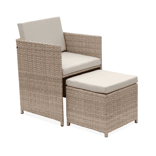 Mesa de jardim embutida em resina tecida, 8 cadeirões, Vabo 8, Beige, 110x110x73 cm