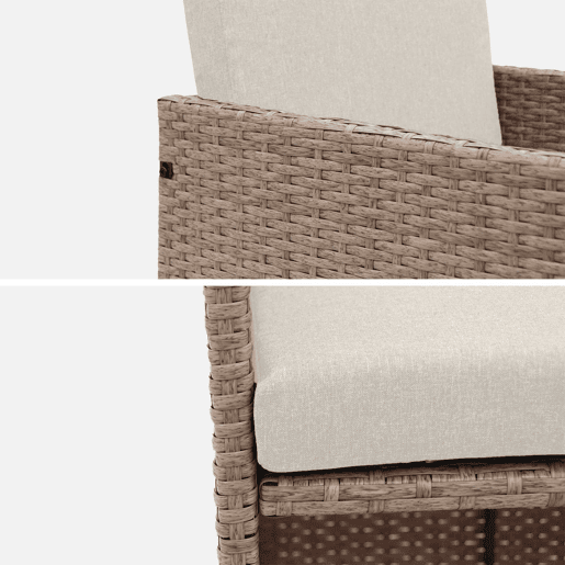 Mesa de jardim embutida em resina tecida, 8 cadeirões, Vabo 8, Beige, 110x110x73 cm