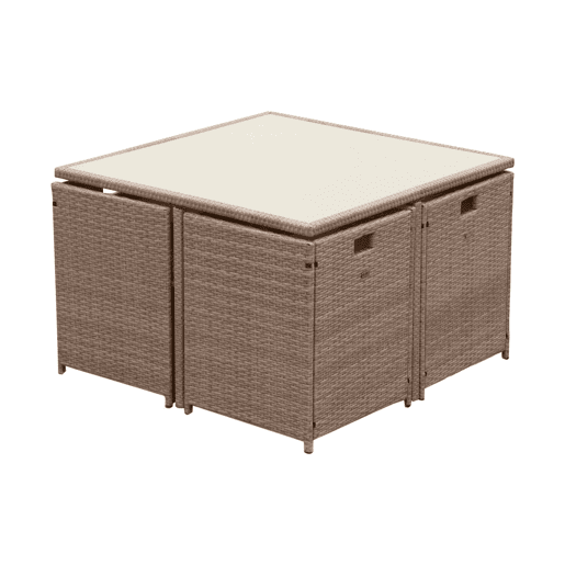 Mesa de jardim embutida em resina tecida, 8 cadeirões, Vabo 8, Beige, 110x110x73 cm