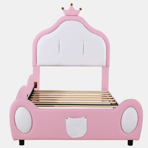 Cama de criança 90x200 cm em pele sintética - cabeceira com moldura no teto - Rosa