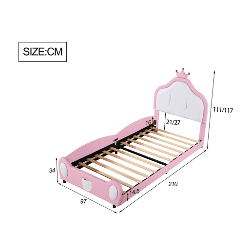 Cama de criança 90x200 cm em pele sintética - cabeceira com moldura no teto - Rosa