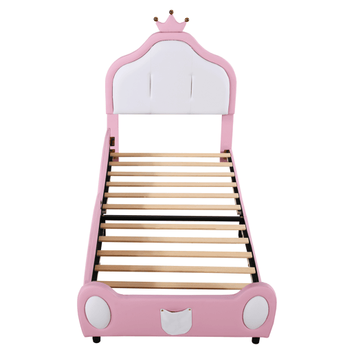 Cama de criança 90x200 cm em pele sintética - cabeceira com moldura no teto - Rosa