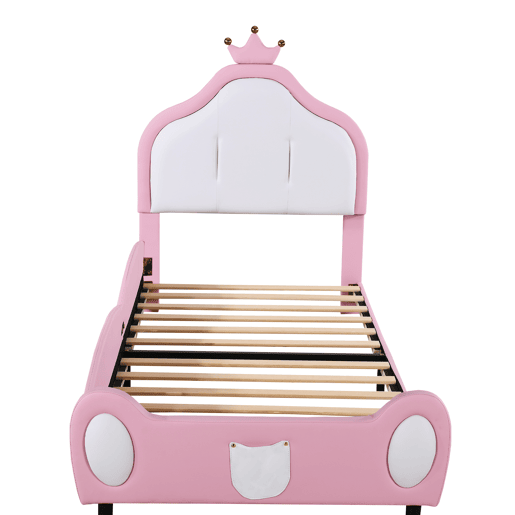 Cama de criança 90x200 cm em pele sintética - cabeceira com moldura no teto - Rosa