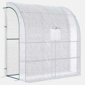 Outsunny Estufa Pequena Estufa de Exterior com Janelas Prateleiras de 3 Níveis e Estrutura de Aço Estufa para Cultivo de Plantas Flores 200x100x215 cm Branco
