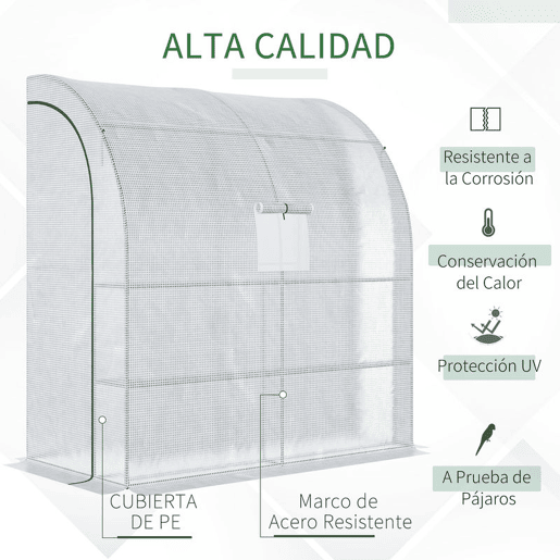 Outsunny Estufa Pequena Estufa de Exterior com Janelas Prateleiras de 3 Níveis e Estrutura de Aço Estufa para Cultivo de Plantas Flores 200x100x215 cm Branco