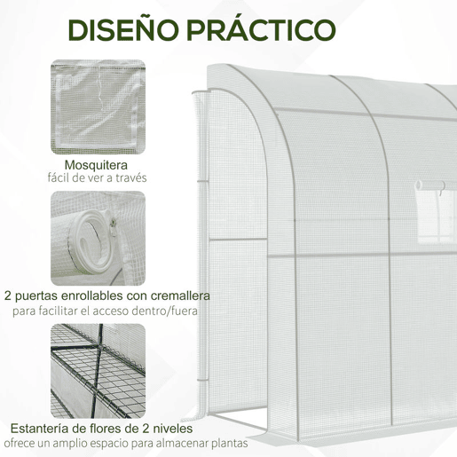 Outsunny Estufa Pequena Estufa de Exterior com Janelas Prateleiras de 3 Níveis e Estrutura de Aço Estufa para Cultivo de Plantas Flores 200x100x215 cm Branco