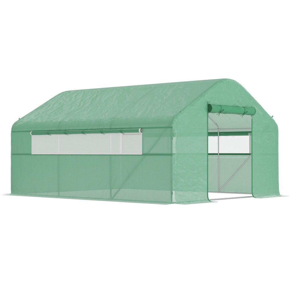 Outsunny invernadero de exterior 4x3x2 m invernadero de túnel con 2 ventanas cubierta de pe anti-uv y 1 puerta enrollable con cremallera invernadero para jardín patio verde