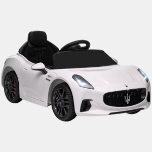 AIYAPLAY Carro Elétrico para Crianças acima de 3 Anos Carro Maserati Gran Turismo Folgore Carro Elétrico com Bateria 12V Controlo Remoto Faróis Buzina e Música MP3 98x59x43 cm Branco