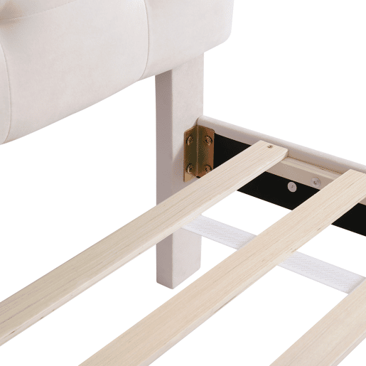 Cama estofada em veludo 90x200cm - cama individual com 2 gavetas e estrado de molas - Bege
