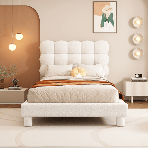 Cama de solteiro acolchoada Sherpa - 90x200 cm - Branco