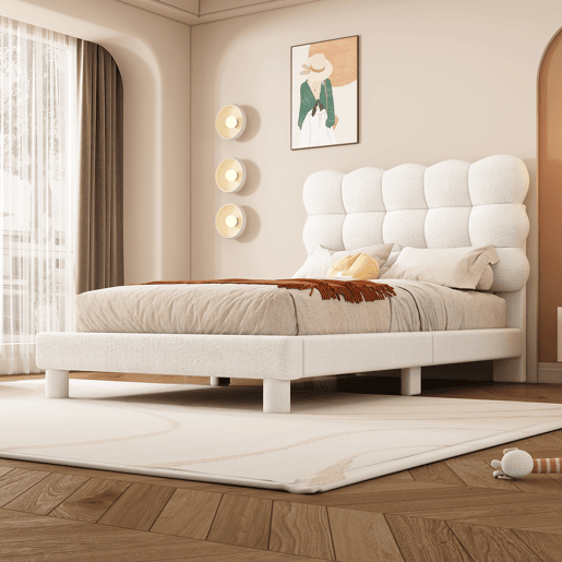 Cama de solteiro acolchoada Sherpa - 90x200 cm - Branco