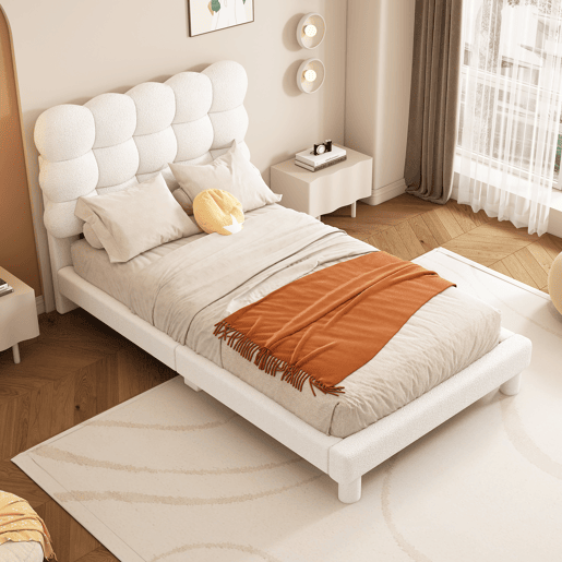 Cama de solteiro acolchoada Sherpa - 90x200 cm - Branco